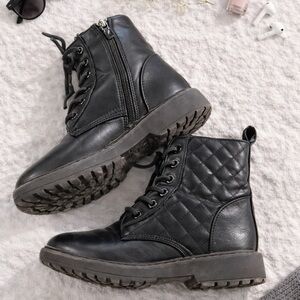 Apakowa Girls Black Quilted Combat Boots Side Zip Lace Up Size 13